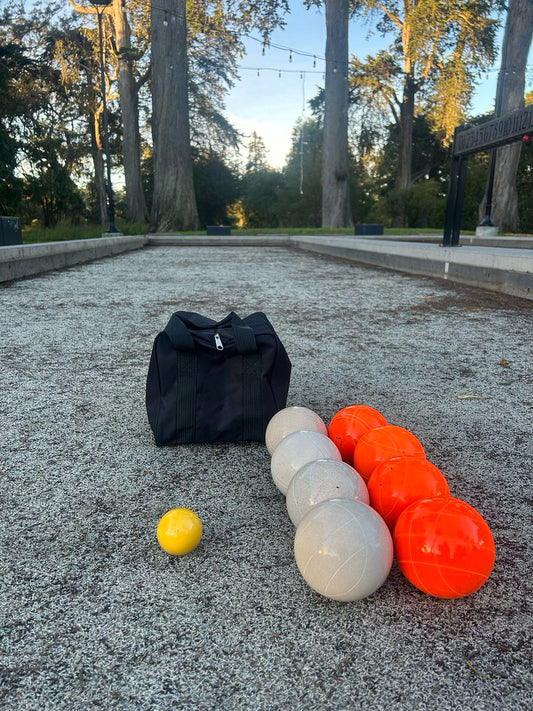 University of Tennessee Epco 110mm Tournament Quality White and Orange Bocce Balls with pallino and Black Bag