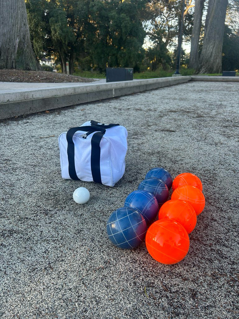 University of Virginia Epco 110mm Tournament Quality Blue and Orange Bocce Balls with pallino and White Bag