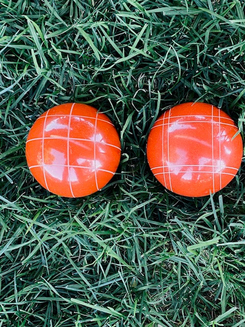 Replacement EPCO 110mm 2 pack Bocce Balls rustic orange and mixed stripes