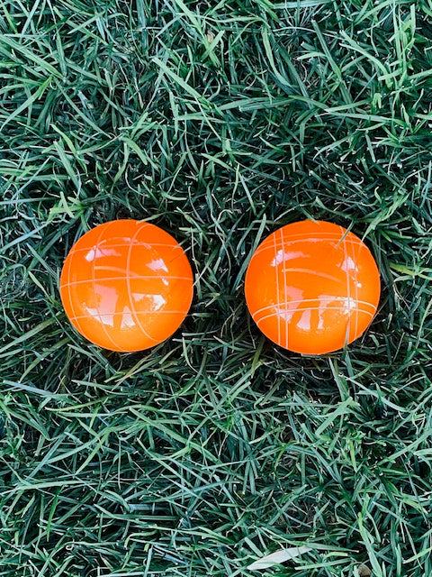 Replacement EPCO 110mm 2 pack Bocce Balls GLO Orange with mix of stripes