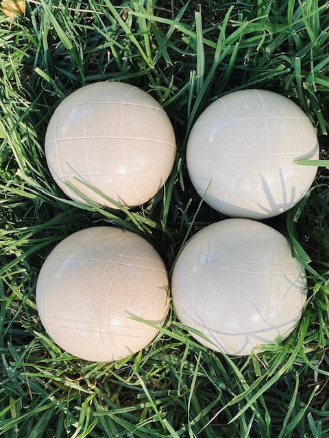 EPCO 110mm 4 pack Bocce Balls white balls and mix of striping