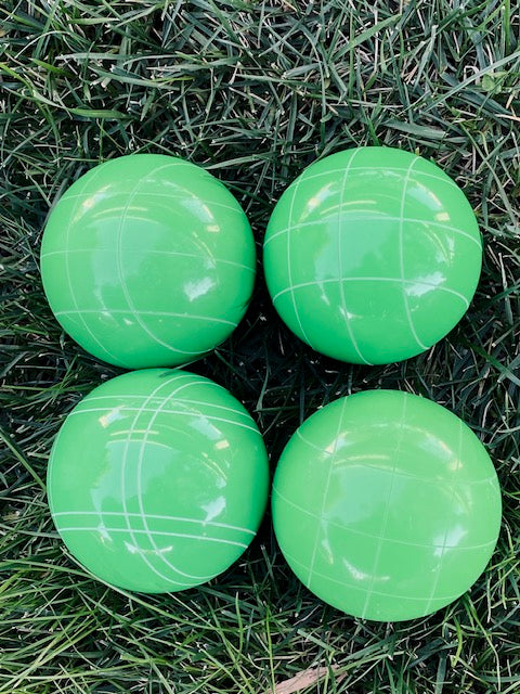 EPCO 110mm 4 pack Bocce Balls with GLO green balls and mix of striping