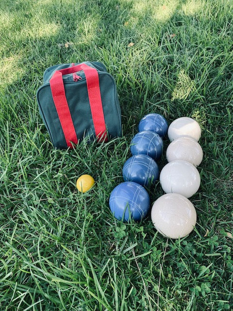 EPCO 110mm Tournament Quality Professional Bocce Ball Set, Blue/White Balls - Bag Included