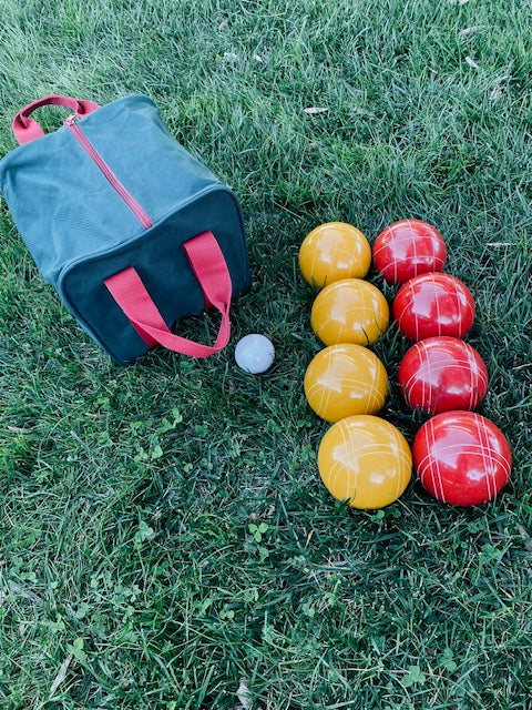 EPCO 110mm Rustic Tournament Quality Professional 8 Ball Bocce Set - Rustic Yellow/Rustic Red balls- green/maroon bag