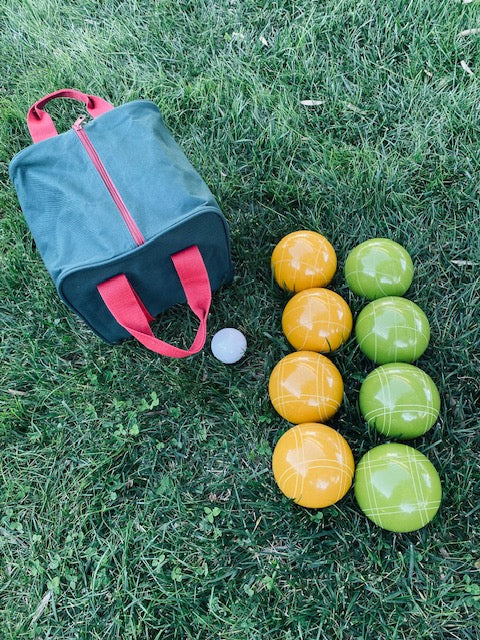 EPCO 110mm Rustic Tournament Quality Professional Bocce Ball Set - Rustic Green/Yellow balls- green/maroon bag