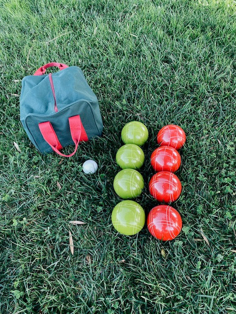 EPCO 110mm Rustic Tournament Quality Professional 8 Ball Bocce Set - Rustic Green/Red balls- green/maroon bag