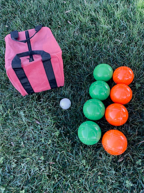 EPCO 110mm GLO Tournament Quality Professional 8 Ball Bocce Set, Orange/Light Green Balls - Bag included.