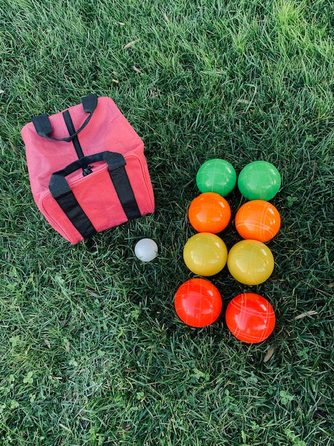 EPCO 110mm GLO Tournament Quality 8 Ball Bocce Set- Orange/Yellow/Green/Red, Bag included