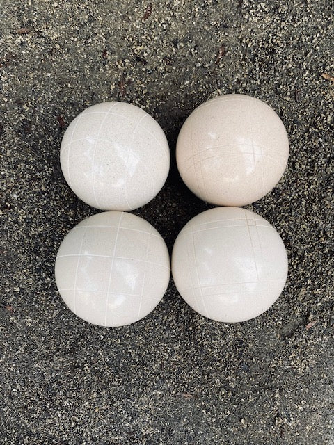 EPCO 110mm 4 pack Bocce Balls white balls and mix of striping