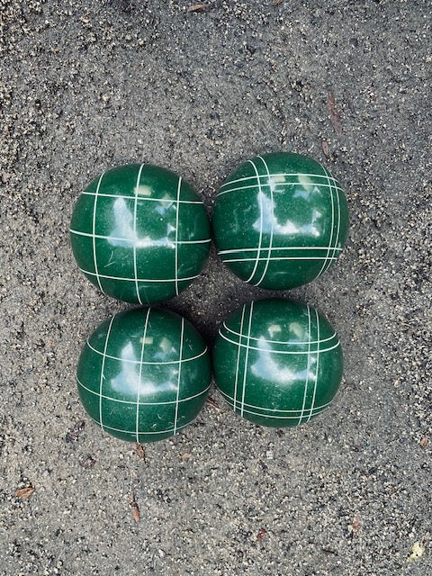 EPCO 107mm Tournament 4 Ball Bocce Balls - dark green balls and mix of striping