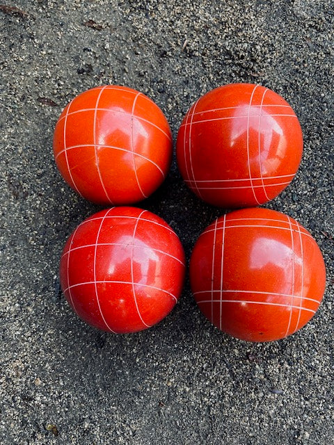 EPCO 110mm 4 pack Bocce Balls rustic orange Criss Cross and Close Curvey stripes