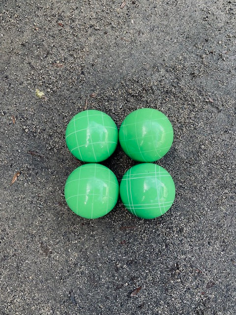 EPCO 110mm 4 pack Bocce Balls with GLO green balls and mix of striping