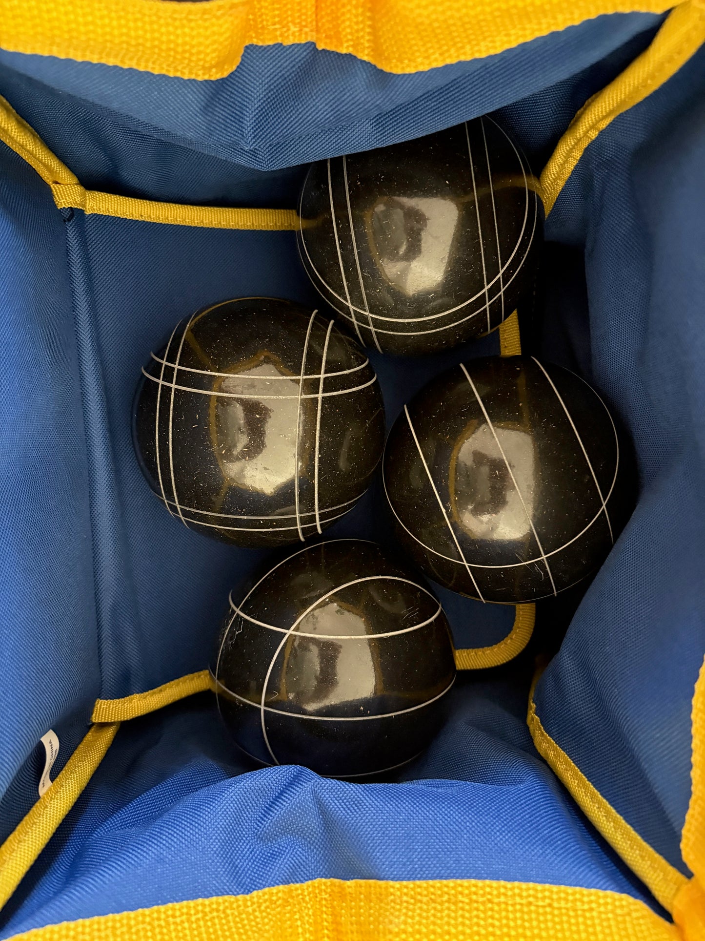 Extra Heavy Duty Nylon Bocce Bag - Blue with Yellow Handles, includes ball separator