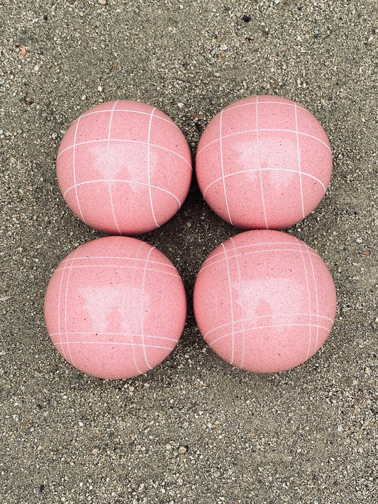 EPCO 107mm 4 pack Bocce Balls Pink Criss Cross and Close Curvey stripes