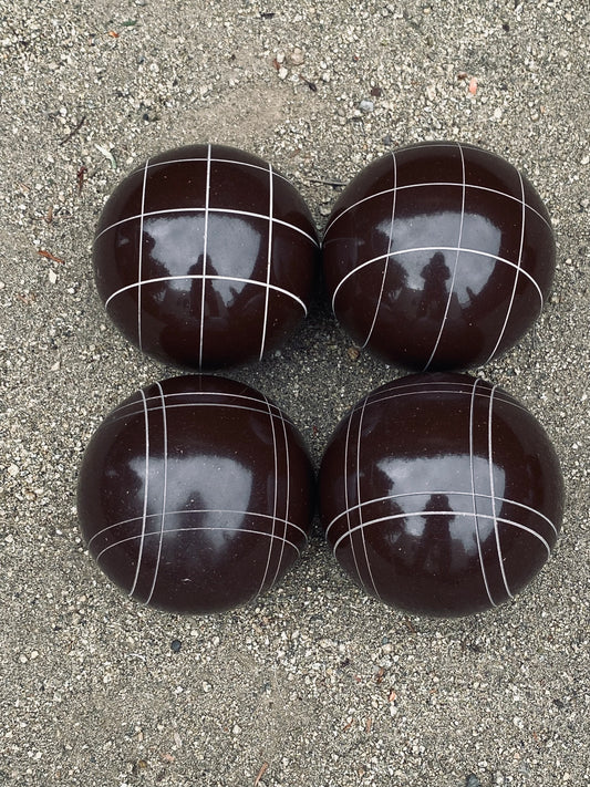 EPCO 110mm 4 pack Bocce Balls 4 Brown Criss Cross and Close Curvey stripes