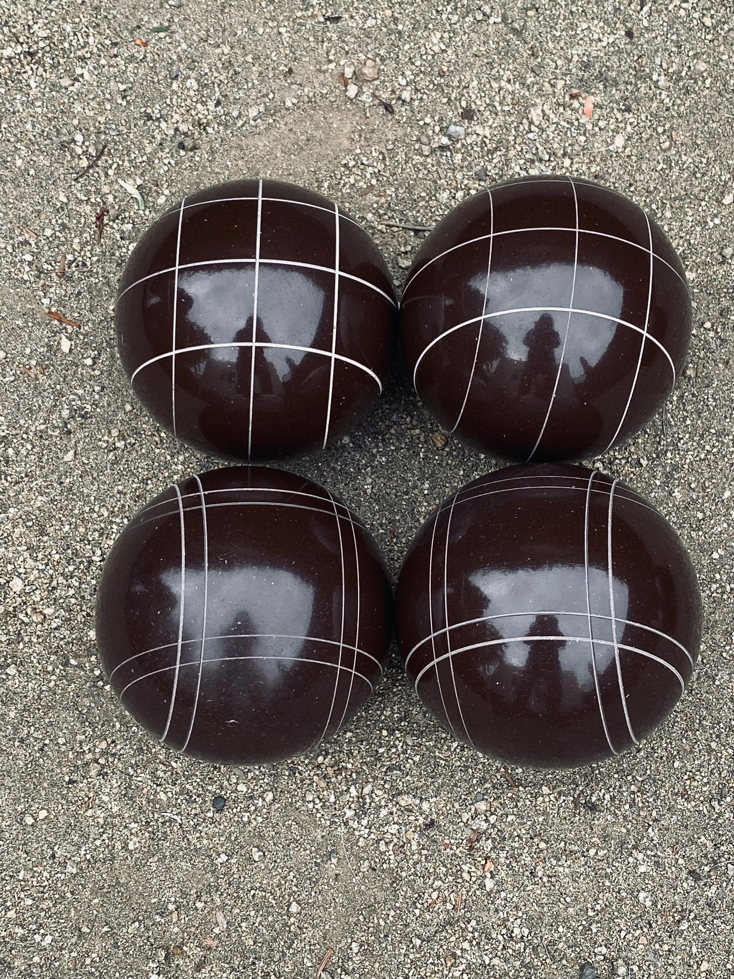 EPCO 107mm 4 pack Bocce Ball Brown Criss Cross and Close Curvey stripes