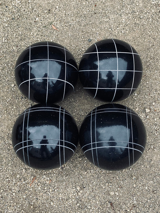 EPCO 110mm 4 pack Bocce Balls Black Criss Cross and Close Curvey stripes