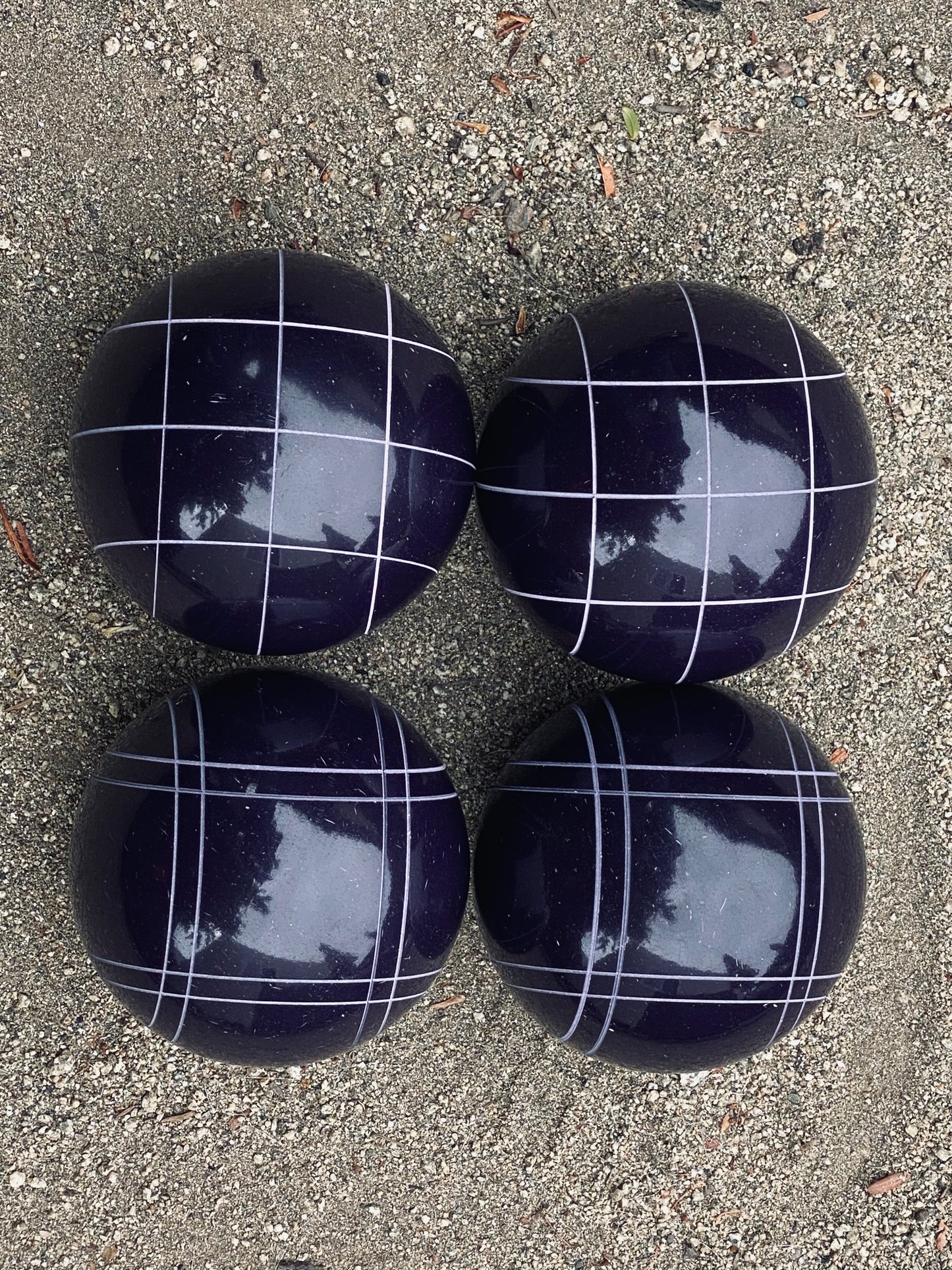 EPCO 107mm 4 pack Bocce Balls Purple Criss Cross and Close Curvey stripes