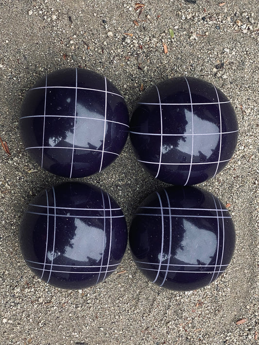 EPCO 107mm 4 pack Bocce Balls Purple Criss Cross and Close Curvey stripes