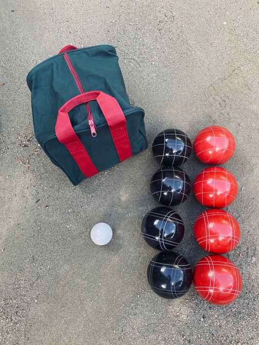 EPCO 107mm Tournament Quality Professional 8 ball Bocce Ball Set, Black/Red Balls Bag Included