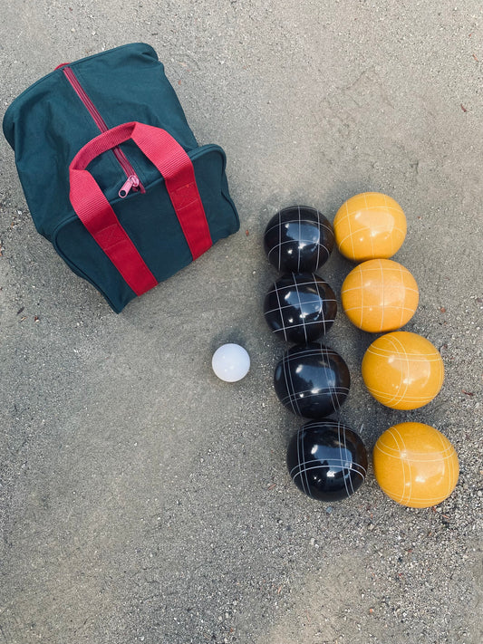 EPCO 107mm Tournament Quality Professional 8 ball Bocce Ball Set, Black/rustic yellow Balls Bag Included