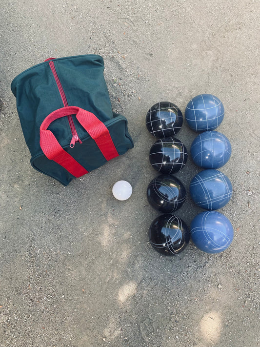 EPCO 107mm Tournament Quality Professional Bocce Ball Set, Blue/Black Balls - Bag Included