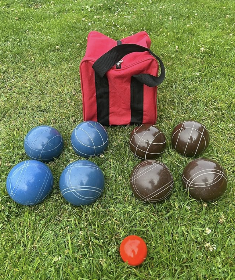 EPCO 107mm Tournament Quality Professional Bocce Ball Set, Espresso Brown/Blue Balls - Bag Included