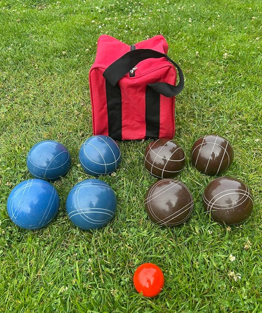 EPCO 107mm Tournament Quality Professional Bocce Ball Set, Espresso Brown/Blue Balls - Bag Included