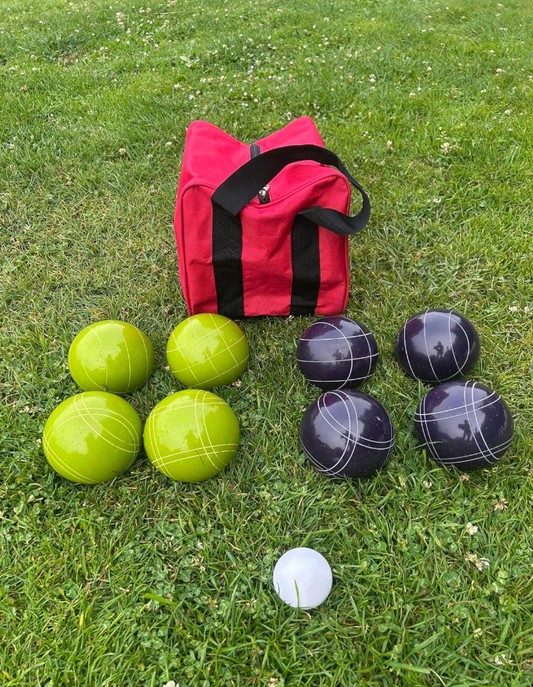 EPCO 107mm Tournament Quality Professional 8 ball Bocce Ball Set, Purple/Lime Greem Balls Bag Included