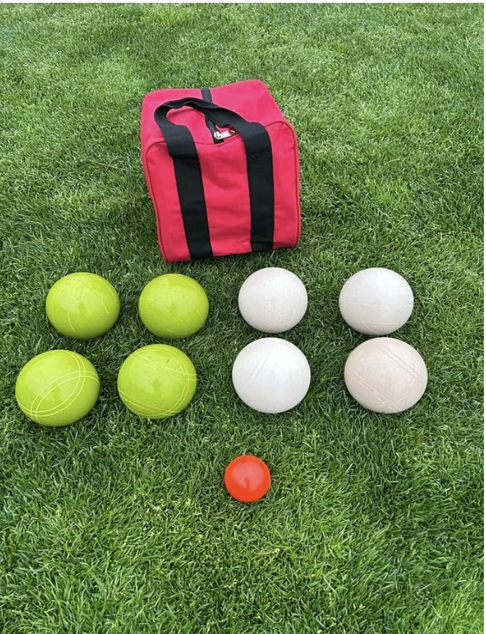 EPCO 107mm Tournament quality Bocce Set - Rustic Green/White balls- green/maroon bag