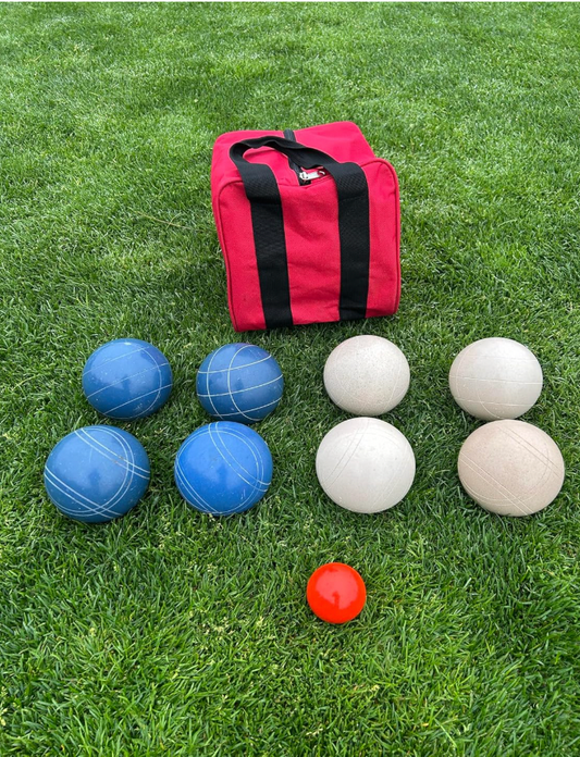 EPCO 107mm Tournament Quality Professional Bocce Ball Set, Blue/White Balls - Bag Included