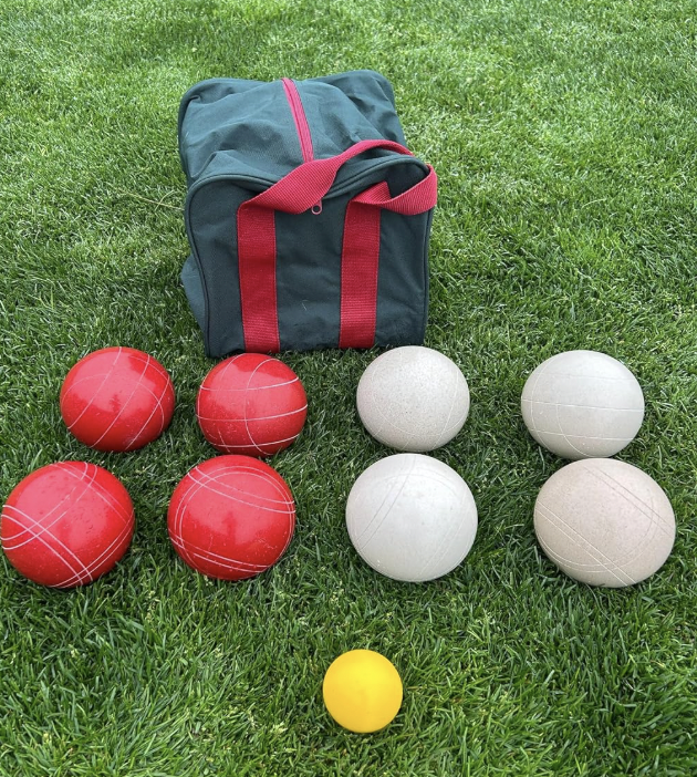 EPCO 107mm Tournament quality Bocce Set - Rustic White/Red balls- green/maroon bag