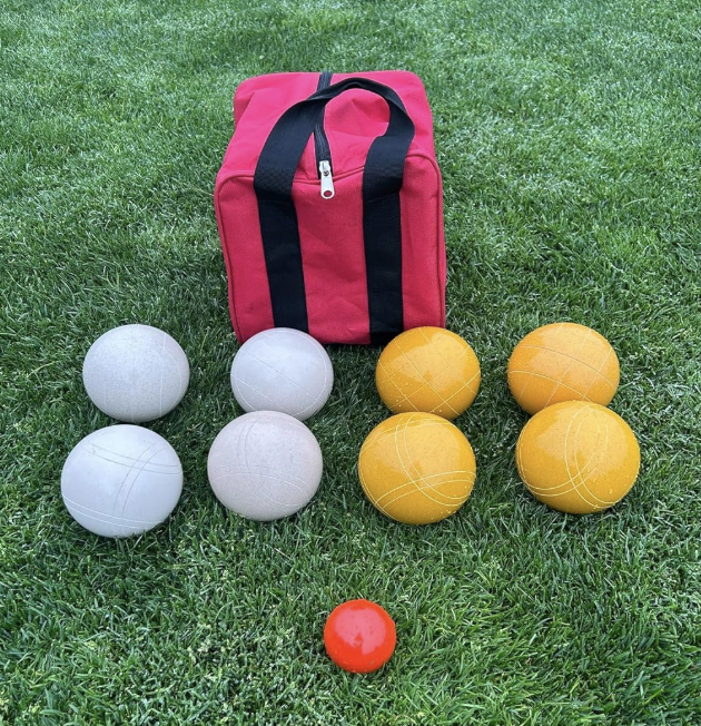 EPCO 107mm Tournament Quality Professional 8 ball Bocce Ball Set, White/Gold Balls Bag Included