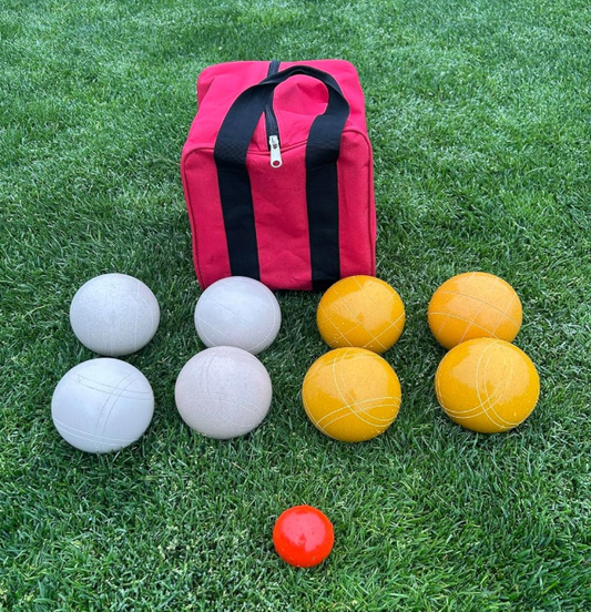 EPCO 107mm Tournament Quality Professional 8 ball Bocce Ball Set, White/Gold Balls Bag Included