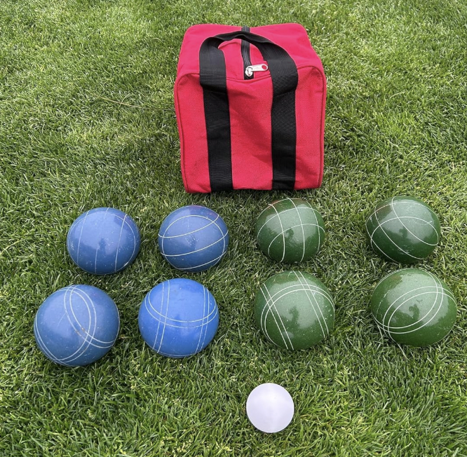 EPCO 107mm Tournament Quality Professional Bocce Ball Set, Blue/Dark Green Balls - Bag Included