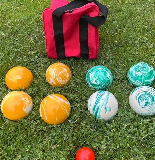 EPCO 107mm Tournament Quality Professional 8 ball Bocce Ball Set, Marble Yellow/ Marble GreenBalls Bag Included