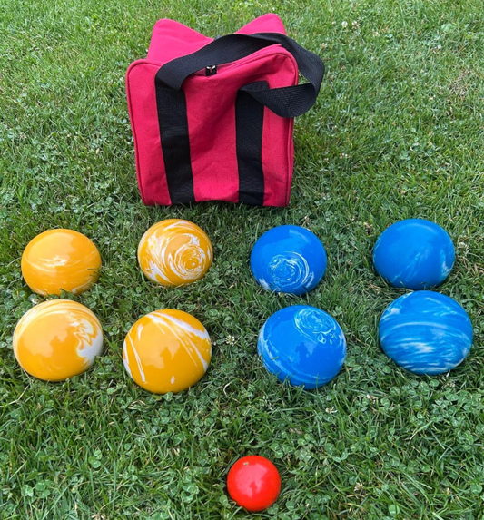 EPCO 107mm Tournament Quality Professional 8 ball Bocce Ball Set, Marble Blue/Marble Yellow Balls Bag Included
