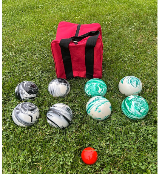 EPCO 107mm Tournament Quality Professional 8 ball Bocce Ball Set, Marble Black/Marble Green Balls Bag Included
