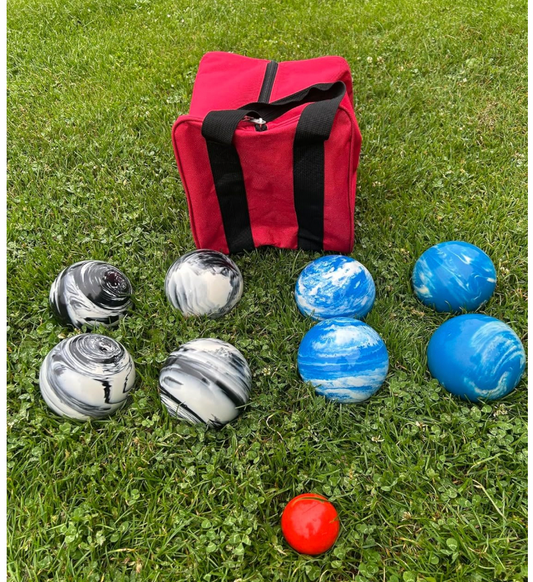 EPCO 107mm Tournament Quality Professional 8 ball Bocce Ball Set, Marble Blue/Marble Black Balls Bag Included