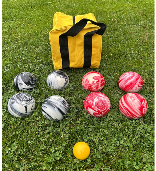 EPCO 107mm Tournament Quality Professional 8 ball Bocce Ball Set, Marble Black/Marble Red Balls Bag Included