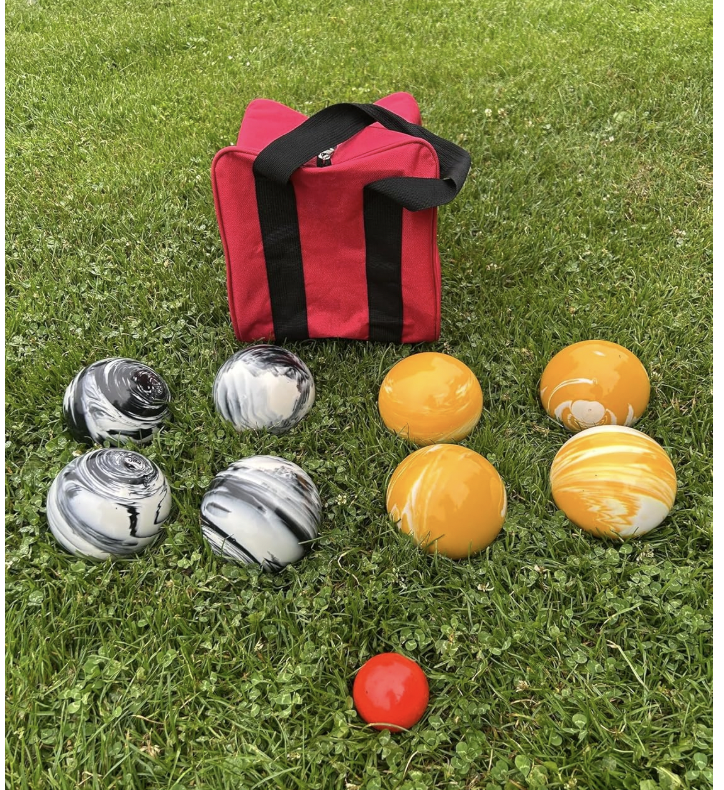 EPCO 107mm Tournament Quality Professional 8 ball Bocce Ball Set, Marble Black/Marble Yellow Balls Bag Included