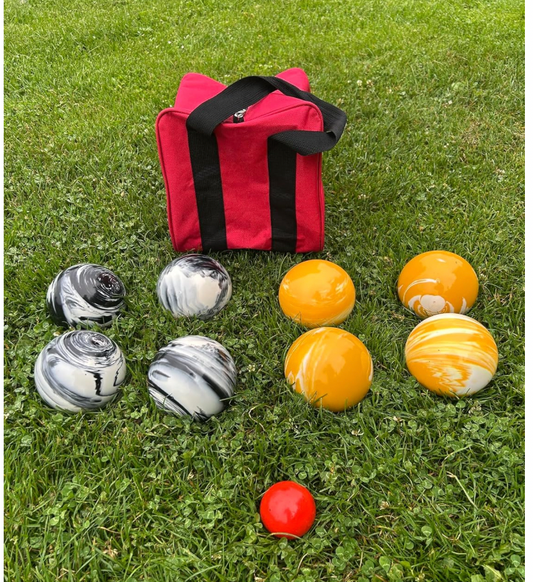 EPCO 107mm Tournament Quality Professional 8 ball Bocce Ball Set, Marble Black/Marble Yellow Balls Bag Included