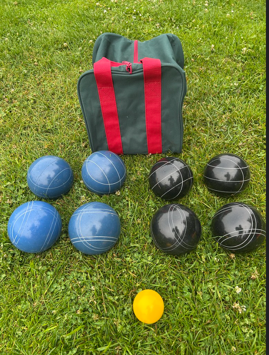 EPCO 107mm Tournament Quality Professional Bocce Ball Set, Blue/Black Balls - Bag Included