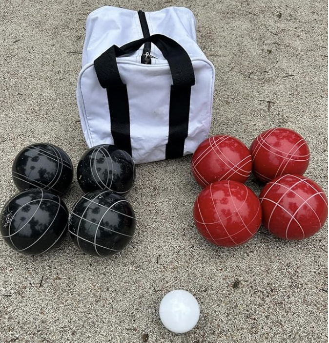 EPCO 107mm Tournament Quality Professional 8 ball Bocce Ball Set, Black/Red Balls Bag Included
