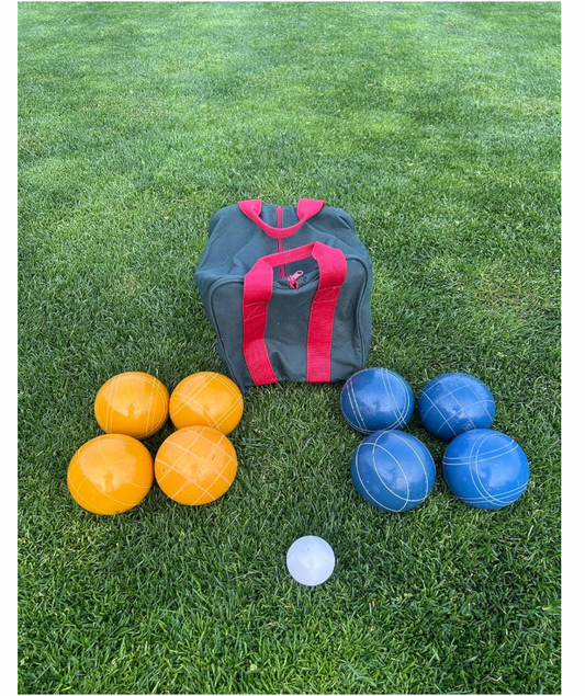 EPCO 107mm Tournament quality Professional Bocce Ball Set - Rustic Yellow/Blue balls- green/maroon bag