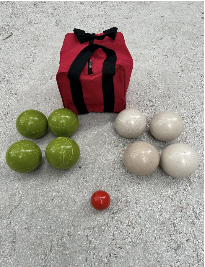EPCO 107mm Tournament quality Bocce Set - Rustic Green/White balls- green/maroon bag