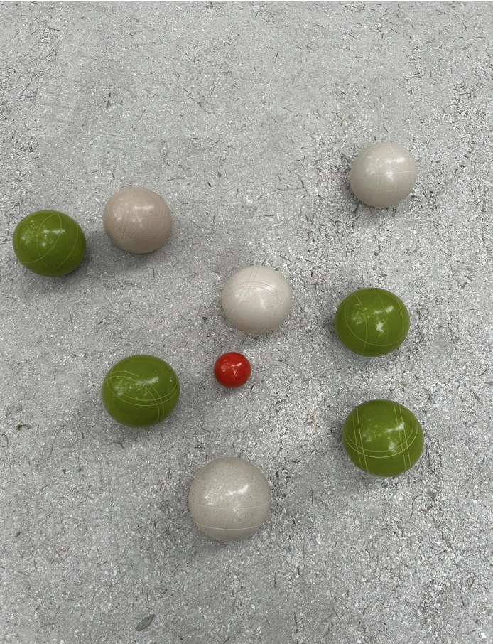 EPCO 107mm Tournament quality Bocce Set - Rustic Green/White balls- green/maroon bag