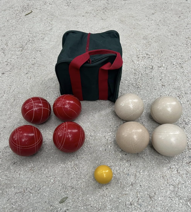 EPCO 107mm Tournament quality Bocce Set - Rustic White/Red balls- green/maroon bag