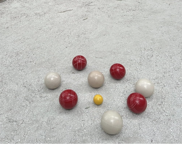 EPCO 107mm Tournament quality Bocce Set - Rustic White/Red balls- green/maroon bag