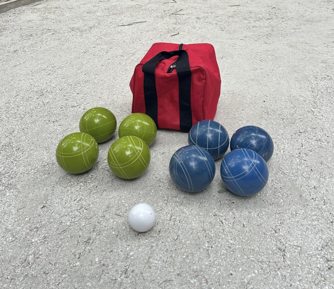EPCO 107mm Tournament quality Bocce Set - Rustic Green/Blue balls- green/maroon bag
